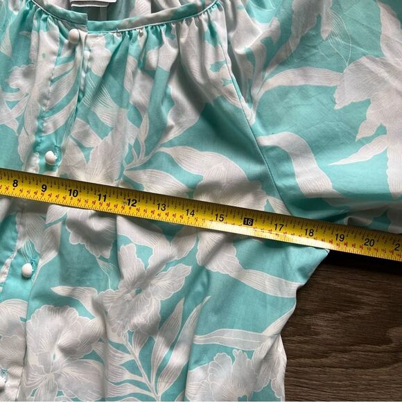Hilo Hattie Vtg Floral Puff Short Sleeve Ruffle Hem Midi Dress Blue White size L - Picture 7 of 8